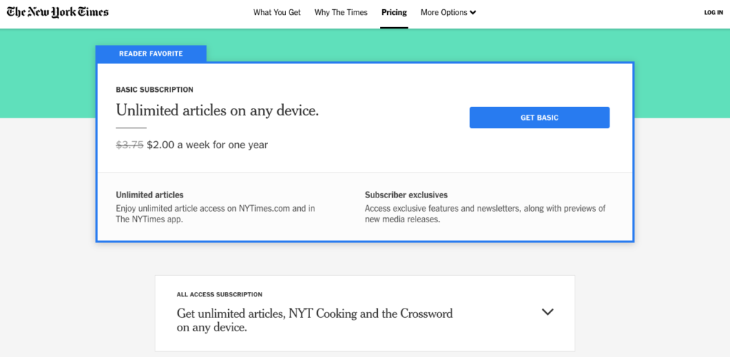 New York Times Subscription Sign-Up Pages